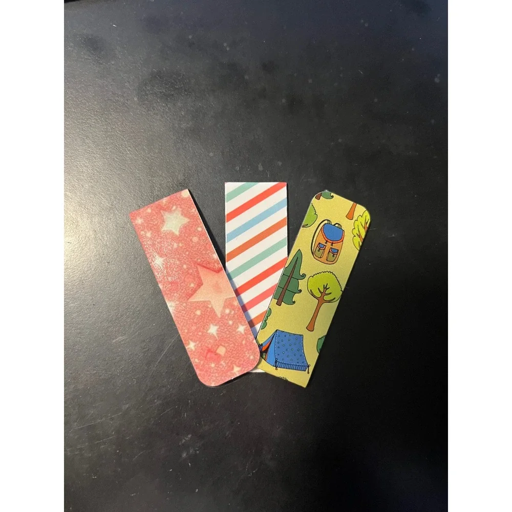 Set of 3 Magnetic Bookmarks with Fun Designs Stars Stripes Camping Theme